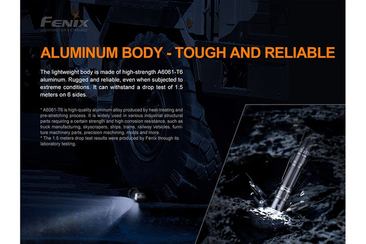 Fenix PD36 TAC Tactical Flashlight dropped on stone