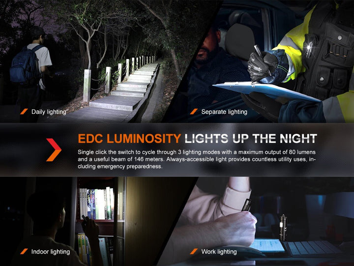 Several photos showing various uses of the Fenix T6 Tactical Pen Light 