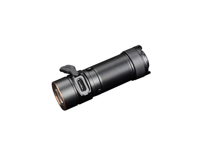 Fenix e18r v2 rechargeable flashlight with charging port exposed