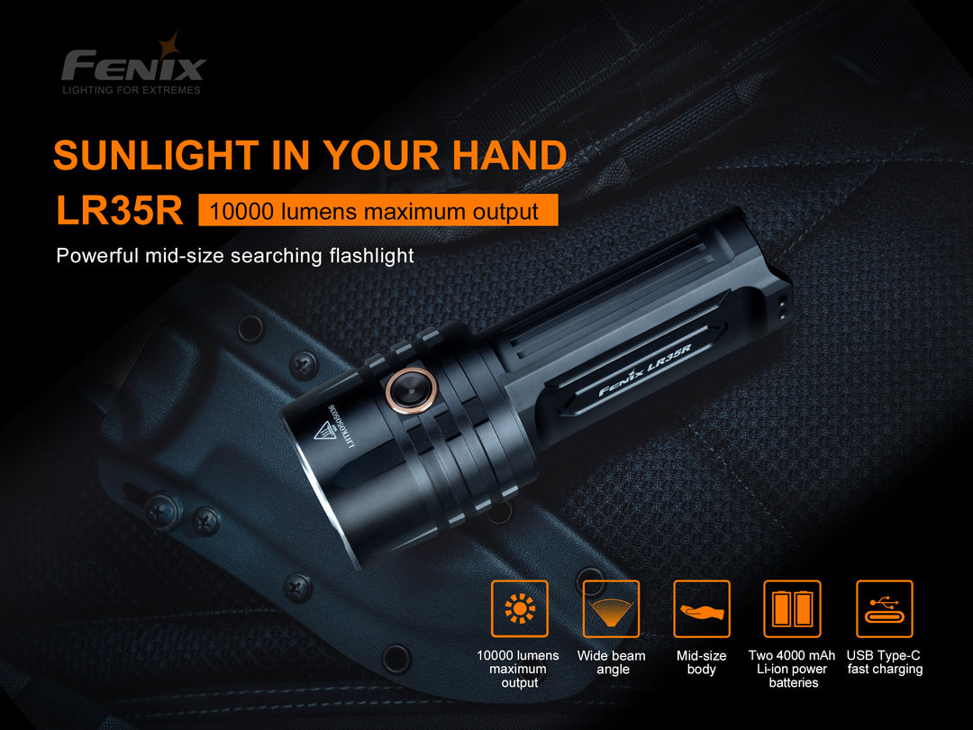 Fenix LR35R Rechargeable Flashlight - 10000 Lumen Flashlight - Fenix  Lighting