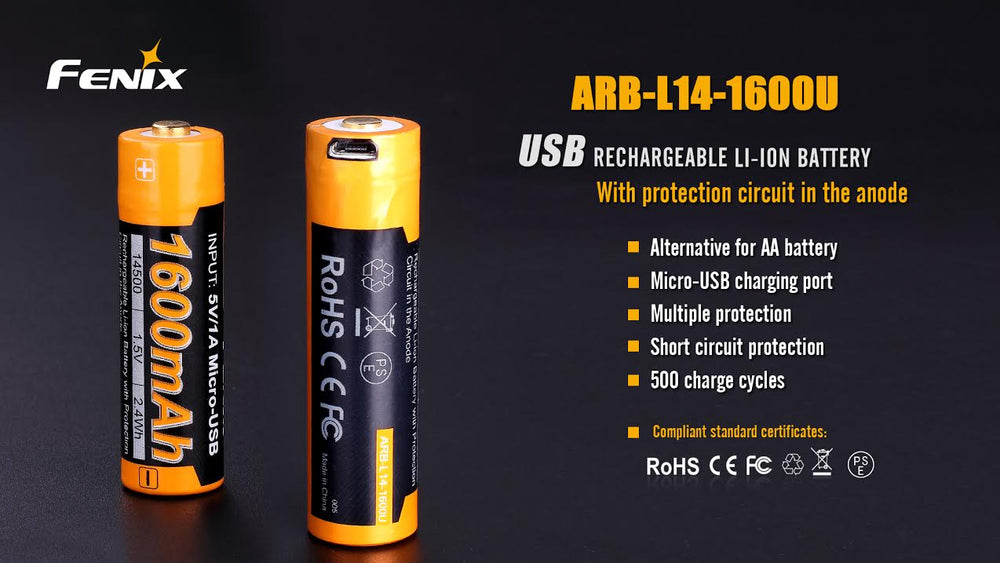 Fenix ARB-L14-1600U 1.5V USB Rechargeable Li-ion AA Battery - Fenix Store