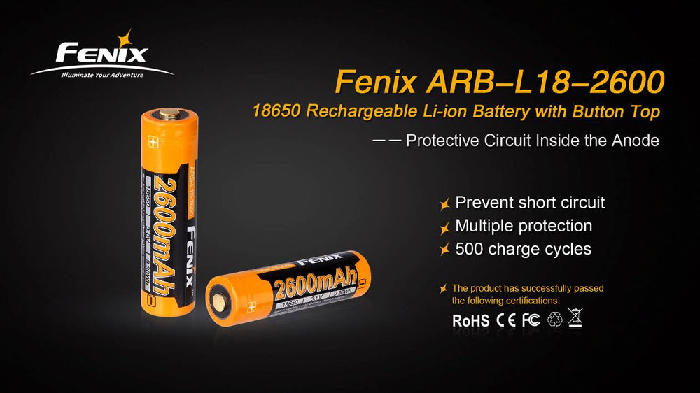 Fenix ARB-L18-2600 High-Capacity 18650 Battery - 2600mAh - Fenix Store