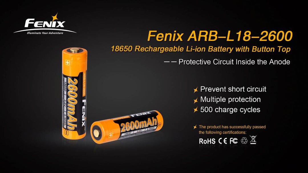 Fenix ARB-L18-2600 High-Capacity 18650 Battery - 2600mAh - Fenix Store