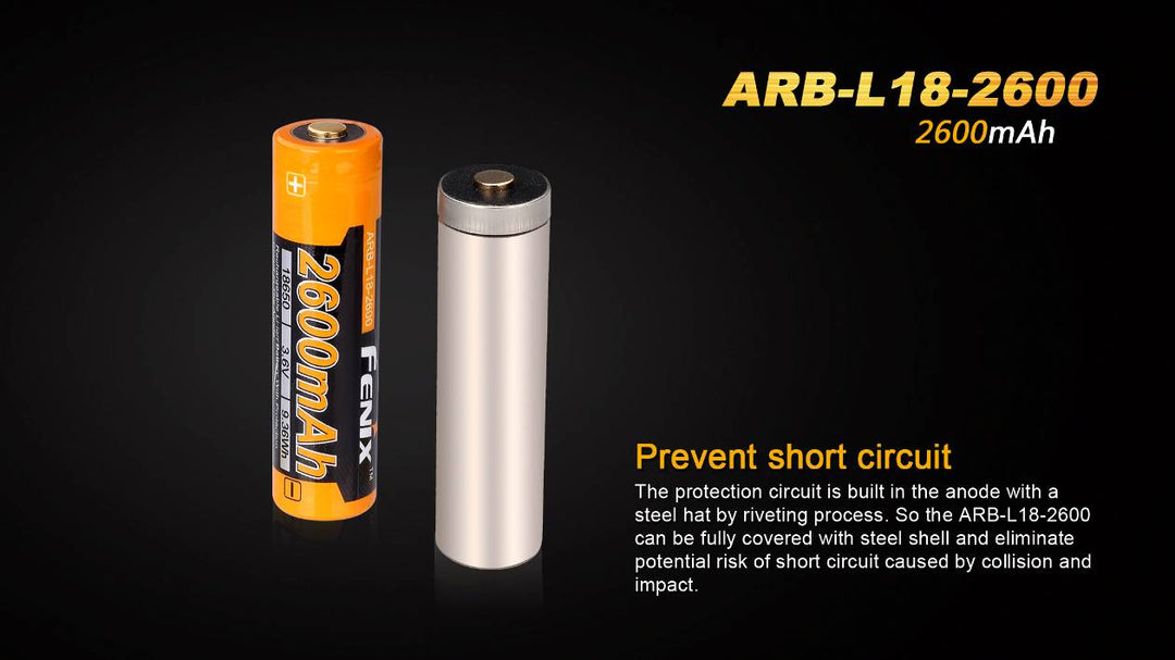 Fenix ARB-L18-2600 High-Capacity 18650 Battery - 2600mAh - Fenix Store