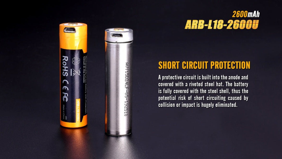 Fenix ARB-L18-2600U USB Rechargeable Li-ion 18650 Battery - Fenix Store