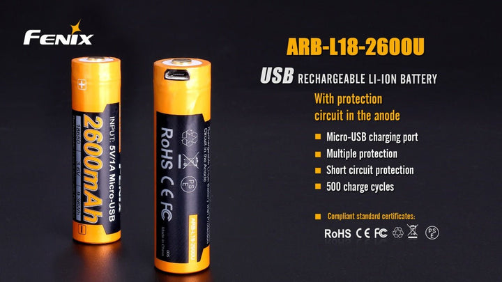 Fenix ARB-L18-2600U USB Rechargeable Li-ion 18650 Battery - Fenix Store