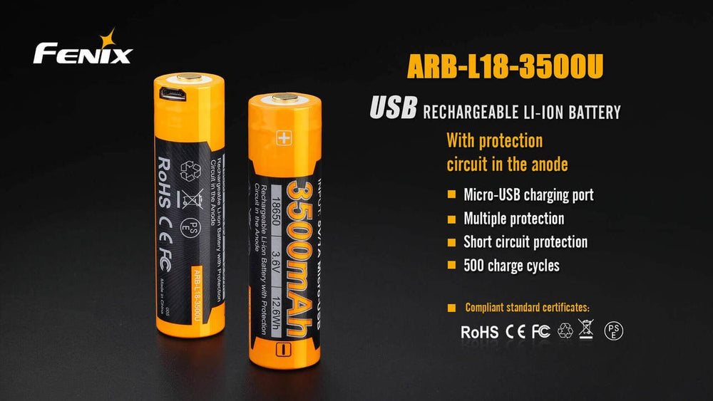 Fenix ARB-L18-3500U USB Rechargeable Li-ion 18650 Battery - Fenix Store