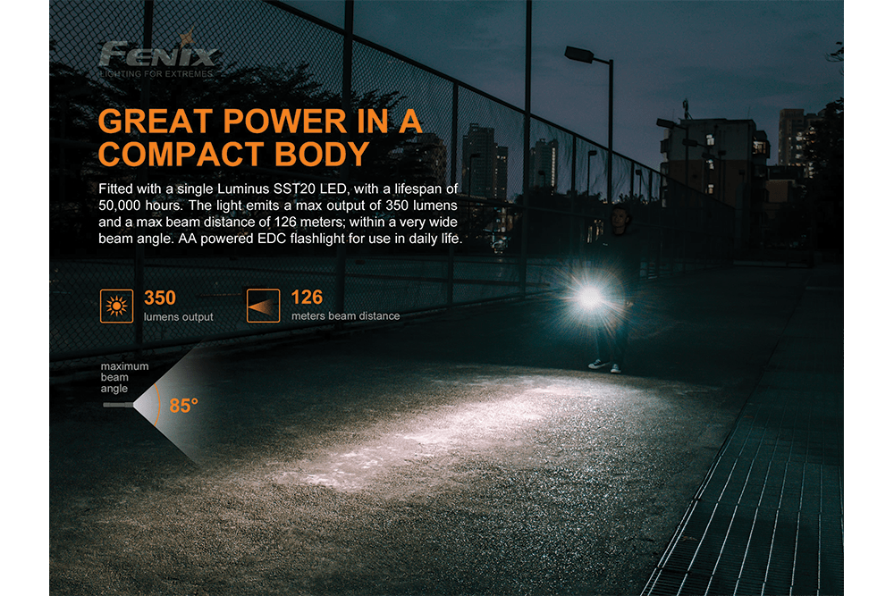 Fenix E20 V2.0 EDC Flashlight - 350 Lumens - Fenix Store