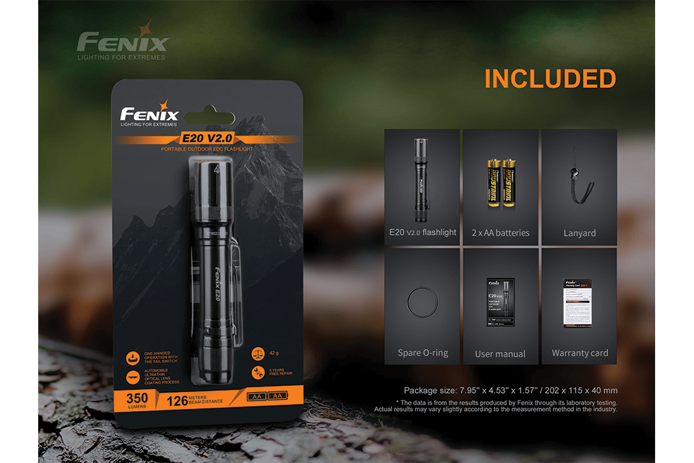 Fenix E20 V2.0 EDC Flashlight - 350 Lumens - Fenix Store