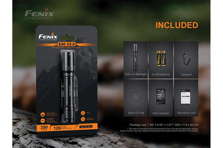 Fenix E20 V2.0 EDC Flashlight - 350 Lumens - Fenix Store