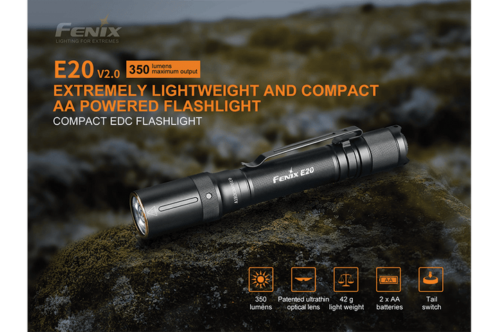 Fenix E20 V2.0 EDC Flashlight - 350 Lumens - Fenix Store