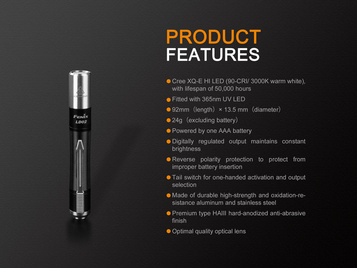 Fenix LD02 V2.0 EDC LED Penlight with UV Lighting - Fenix Store