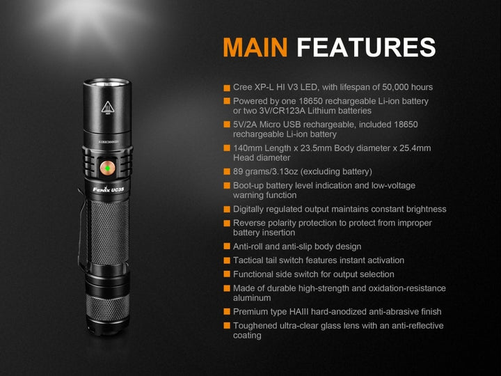 Fenix UC35 V2.0 LED Rechargeable EDC Flashlight - Fenix Store
